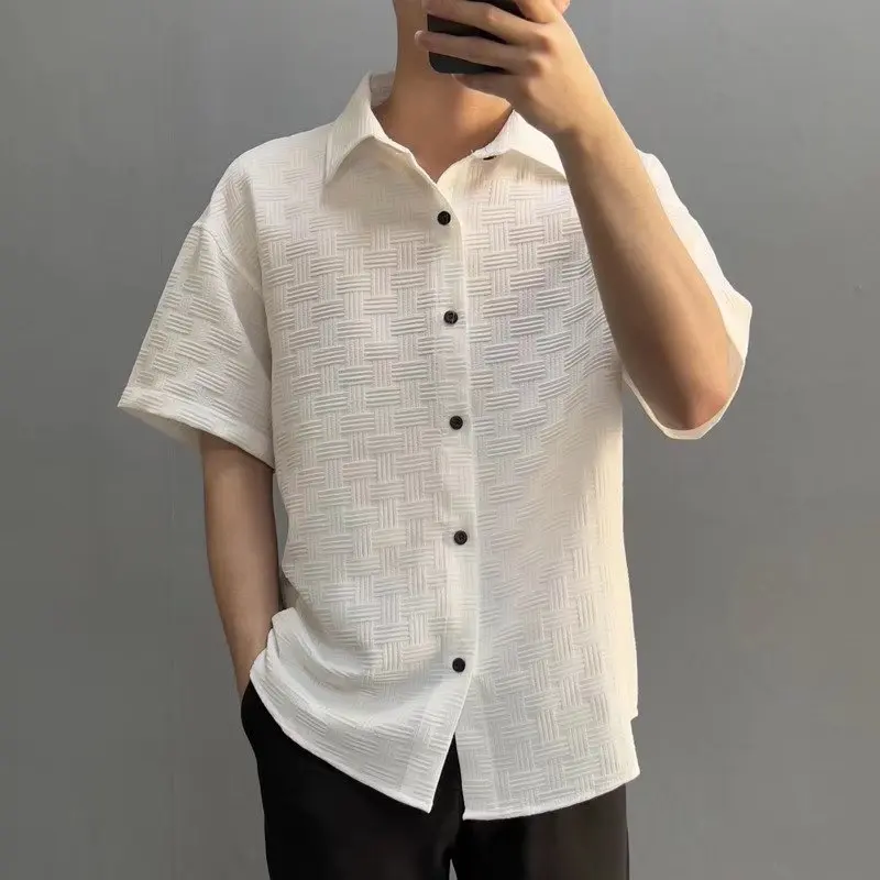 Summer Thin ort Sve Men's irt Loose Fit f Sve Korean Sle Trendy Top Stand Edition Youth ular Pure Color