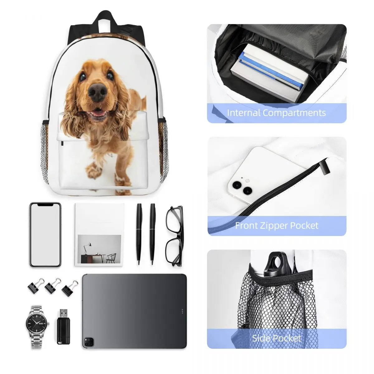 Sac à dos Tail Wagging Wisdom Nurturing Your Cocker Spaniel Spirit, sac à dos pour garçons et filles, sac à livres, sac à bandoulière, sac d'école, offre spéciale