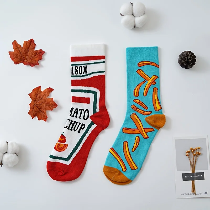 Personality Sock Women Female Cotton Casual Funny Novelty Cute Short Food Socks Creative Printed Hosiery Harajuku Mid-Calf