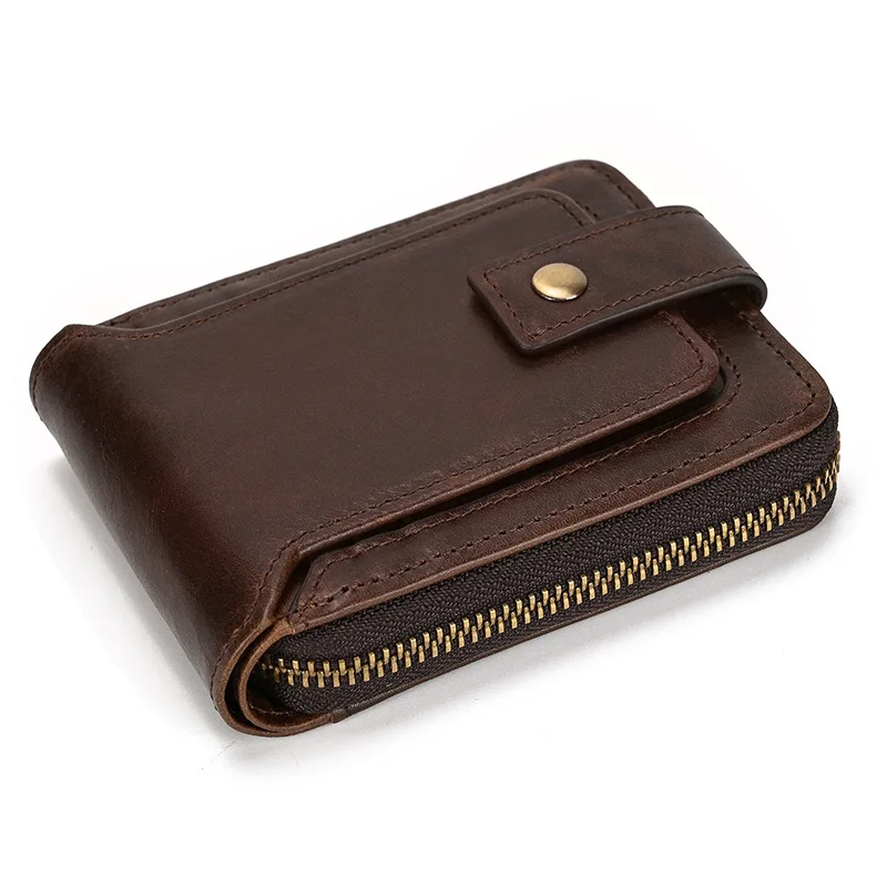 

Genuine leather multi-card zipper money change bag, first layer cowhide horizontal ID bag, retro fashion simple casual versatile