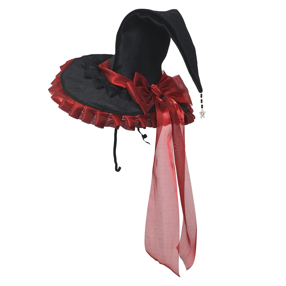

Witch Pointed Hats Bandage Bow Wizard Hat Adult Gothic Lolita Cosplay Costume Accessories Halloween Party Hat