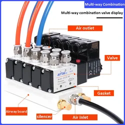 Solenoid Valve Multi-way Combination 4V210-08 Manifold Stations DC12V 24V AC220V With Fittings 5 port 2 position Solenoid Valves
