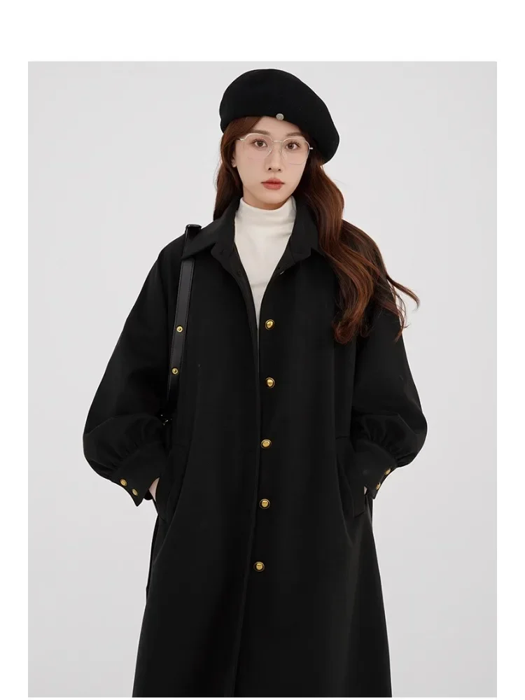 Retro Elegant Black Duffle Coat Women Winter Hepburn Style Mid-Length Overcoat Petite Classic Warm Duffle Jacket Outerwear 2025