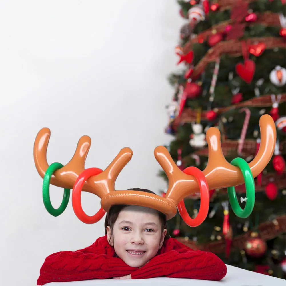 Inflatable Reindeer Antler แหวนโยนเกมคริสต์มาสปาร์ตี้เกม Inflatable Reindeer Antler หมวกแหวนสําหรับเด็กผู้ใหญ่ครอบครัว