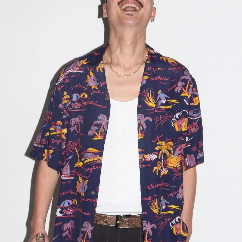 25SS Beach Surf Coconut Holiday Digital Full Print WACKO MARIA Summer Mens Womens Hawaii Short Sleeve Shirt