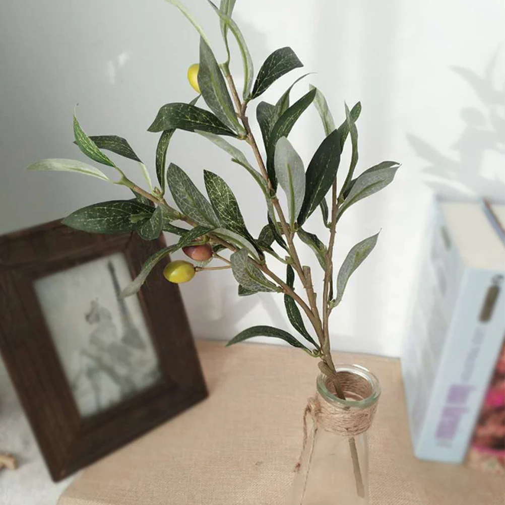 

5pcs Artificial Olive Branch Simulation Faux Tree Plant Fake Green Flower Arrangement Supplies Plastic Leaf Decoration for Home