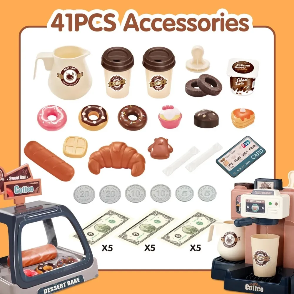 Coffee Machine Set Kitchen Toys Simulation Food Bread Pretend Play Shopping Cash Register For Kids