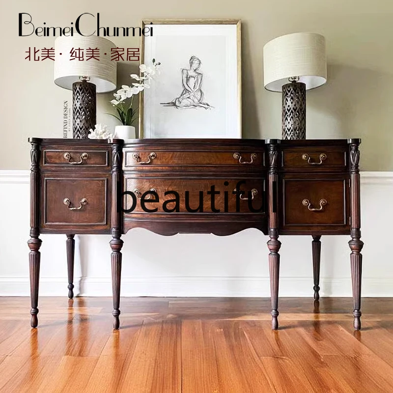 

American-style rural medium and antique entrance cabinet French solid wood side table retro home wall decorative cabinet