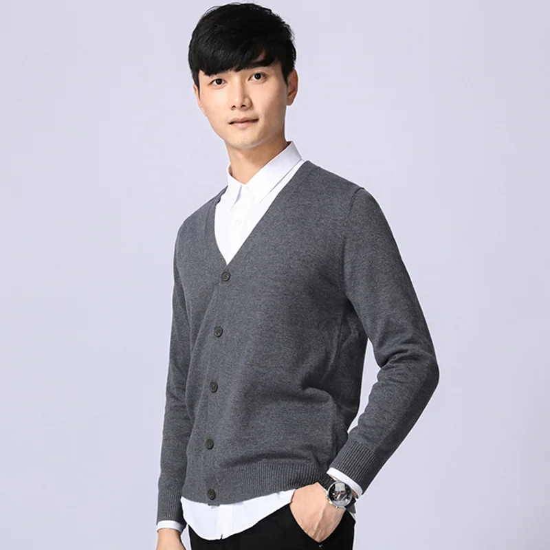 

Autumn Winter Men's Slim Fit Knitted Sweater Long Sleeve V-neck Cardigan Solid Fashion Casual Coat Versatile Bottoming Knitwear