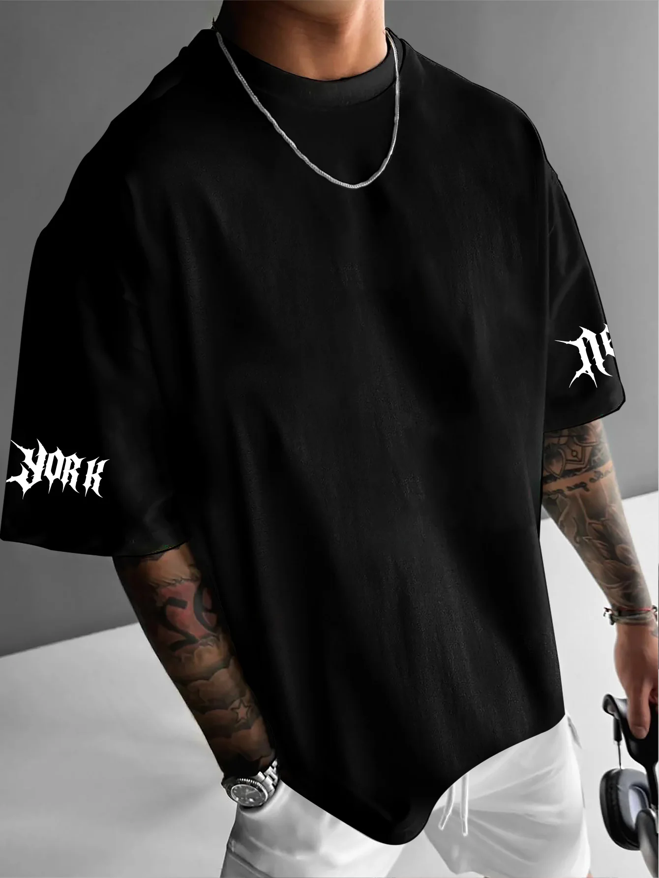 Men's Hip Hop Short Sleeve Tee, Thorn Wing Sword New York Freedom Sleeve Print, Polyester, Party Outfits, S-XXL