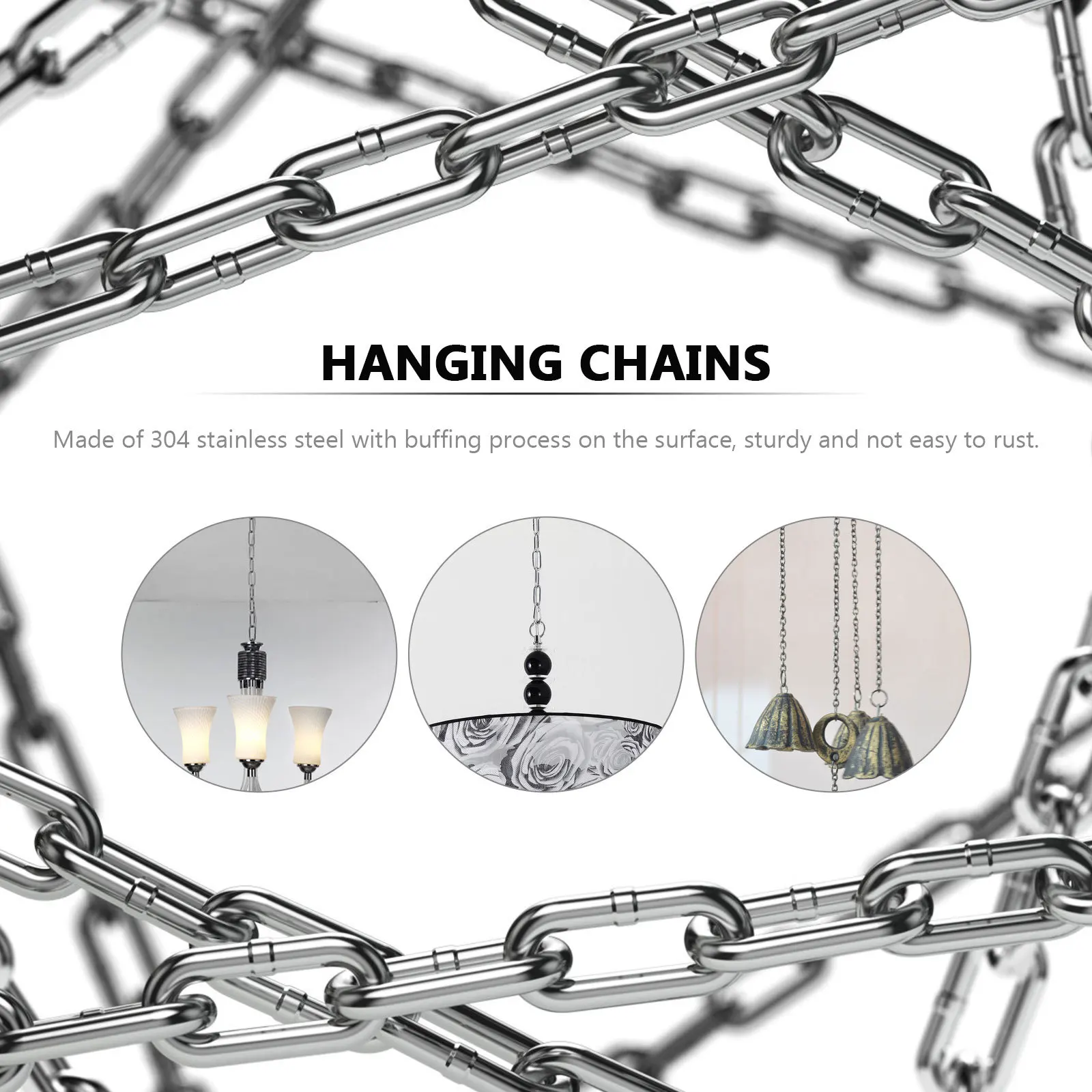 

1pc 3 Meters Stainless Steel Chain Long Ring Chain For Chandelier Hanging Anti-Rust Load-Bearing Home Accessories