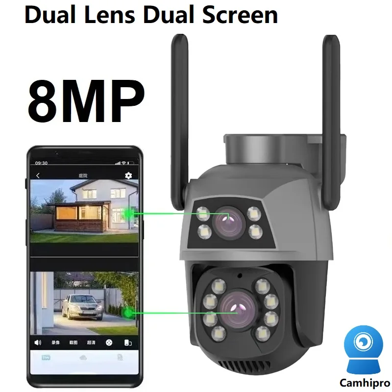 camhipro 8mp 4k lente dupla tela dupla ptz wifi camera de vigilancia casa deteccao humana rastreamento automatico cor visao noturna ip66 01