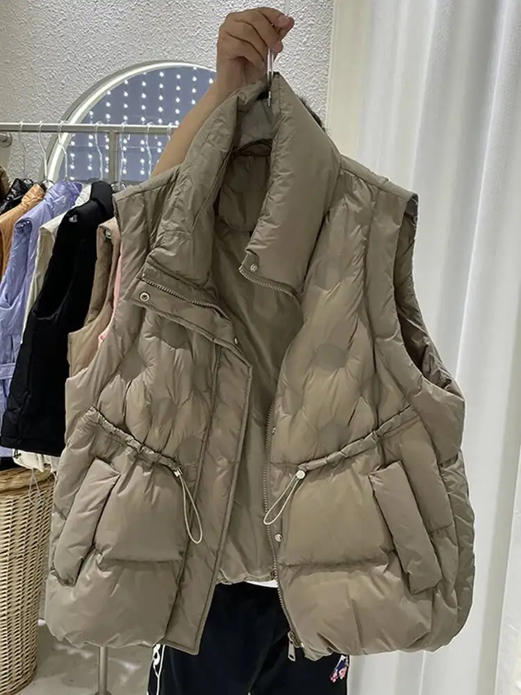 Women Sleeveless Down Vest Autumn Winter Loose White Duck Down Jacket Waistcoat Female Warm Vest Outwear