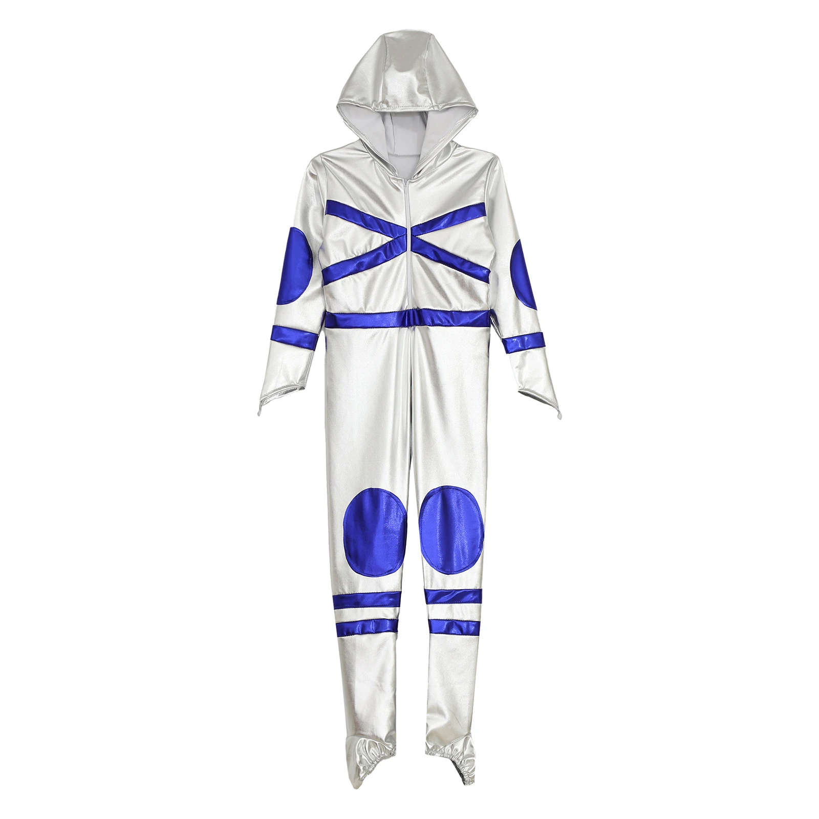 Kids Astronaut Cosplay Costume Metallic Silver Astronaut Roleplay Jumpsuit Halloween Carnival Dress Up Space Suit Themed Party