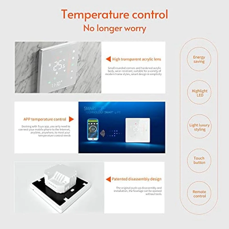 Thermostat intelligent Wifi, régulateur de température, Programmable hebdomadaire, prend en charge la commande tactile-3A, blanc, Durable, installation facile