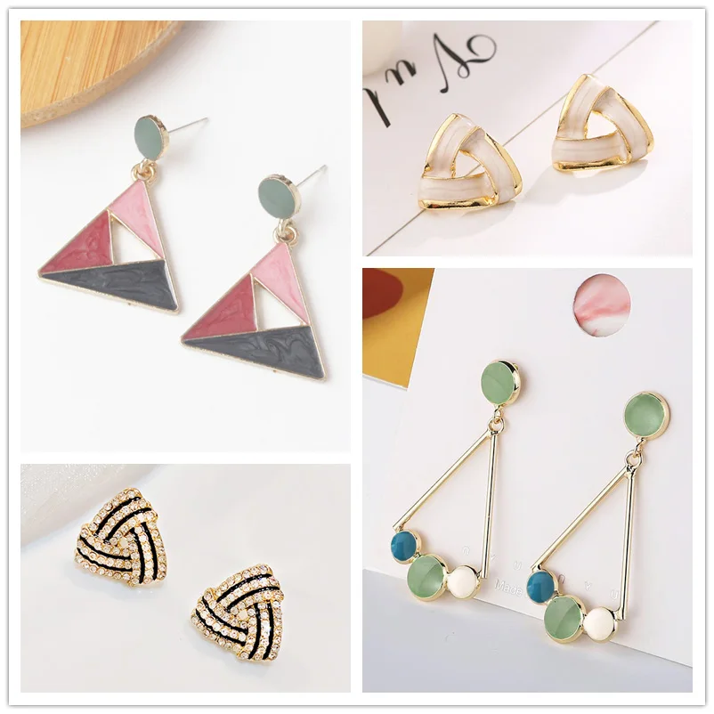 New Fashion Triangle Earrings for Women Colorful Enamel Korean New Imitation Pearl Dangle Earrings Unusual  Boho Party Gifts