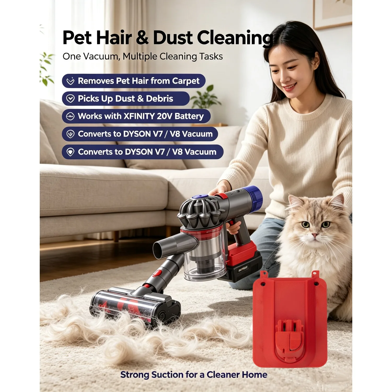 Cordless Handheld Vacuum Cleaner For Dyson V7 V8 Series Tool Adapter Convert To For XFINITY 20V Lithium Battery Converter