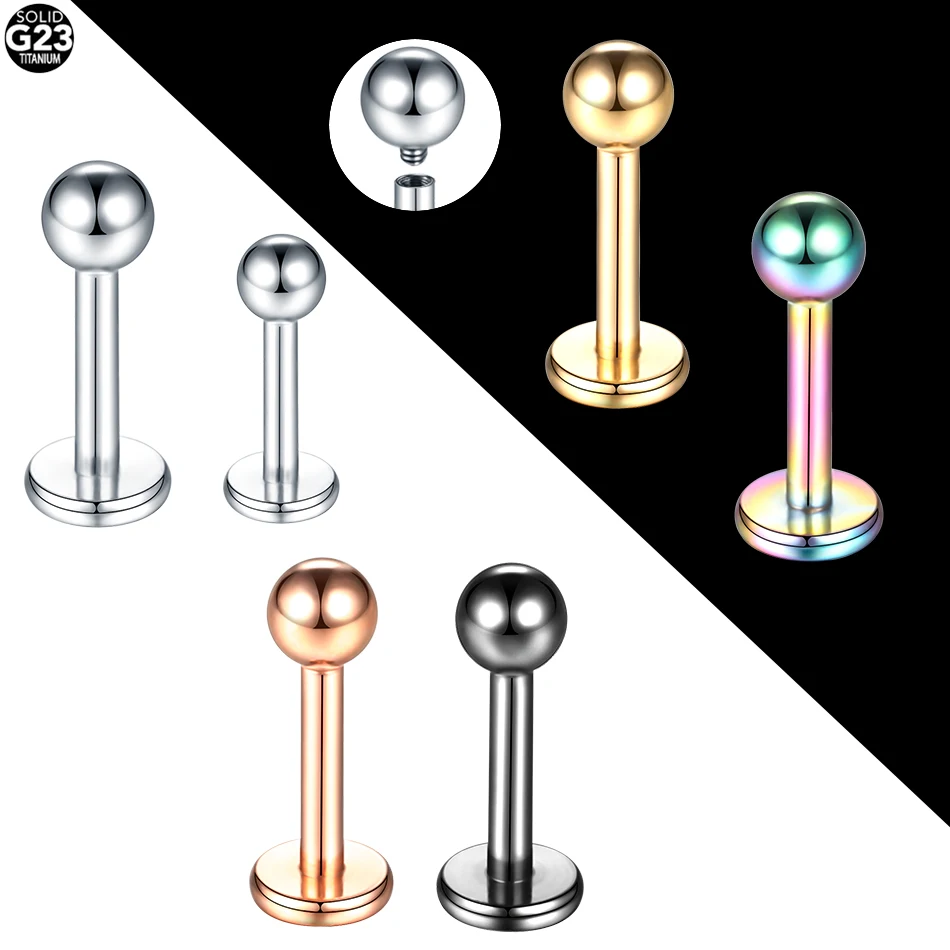 1PC Implant Titanium Internally Thread Labret Lip Stud Ear Cartilage Tragus Helix Piercing Lobe Earrings 14G 16G Body Jewelry