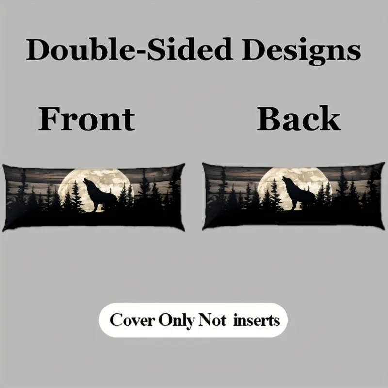 1pc Wolf Howl Pillowcase - Zipper-Closed Plush Bed Cover, Double-Sided Design, Hypoallergenic Bedding, 137.16 X 50.8 cm for Bed