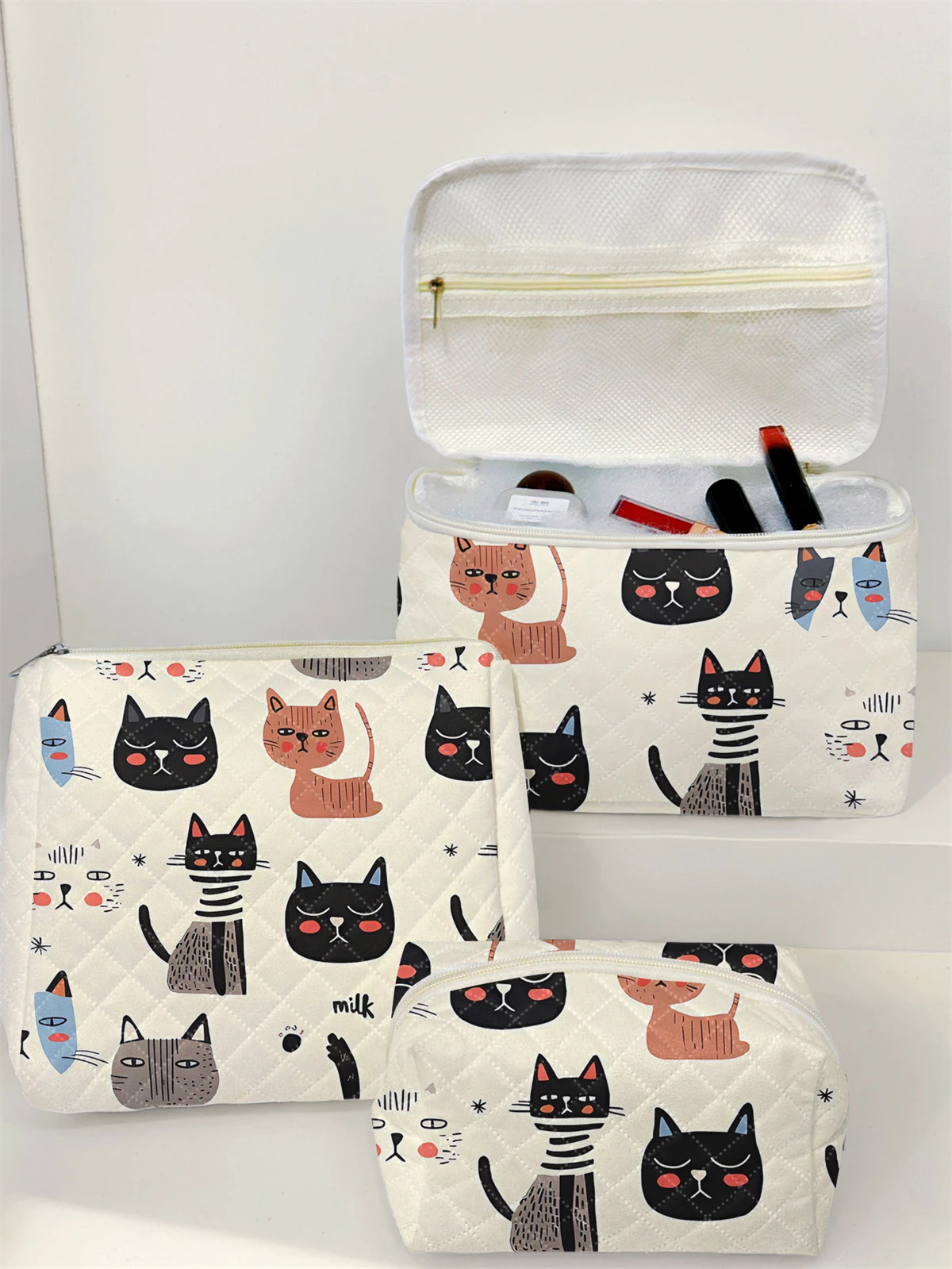 1 Juego de bolsa de maquillaje portátil, diseño de gran capacidad, fácil acomodar sus cosméticos, liviana y portátil para guardar cosméticos