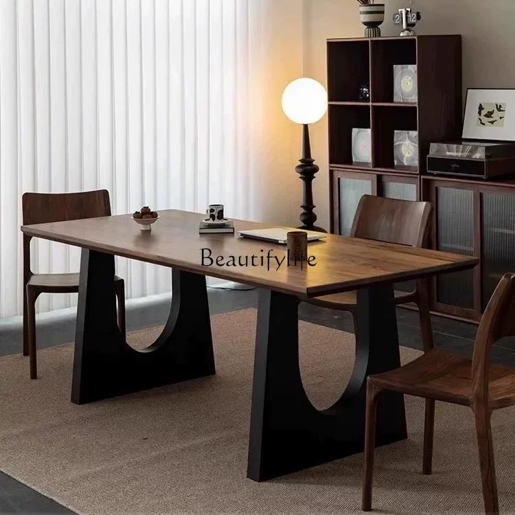 

yj7 Nordic Retro Solid Wood Dining Table Italian Minimalist Long Wabi-Sabi Style Conference Table