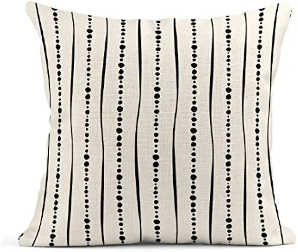 Throw pillowcase pattern black and white geometric dot border line decorative linen pillowcase home décor square cushion cover