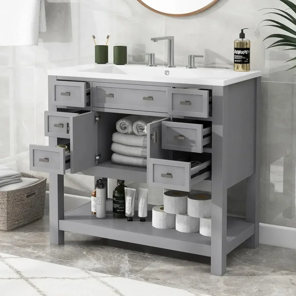 

Bathroom Vanity Bathroom organizers with Single Sink Combo, Modern Bathroom Sink Cabinet with Soft Closing Doors & Drawers & Op