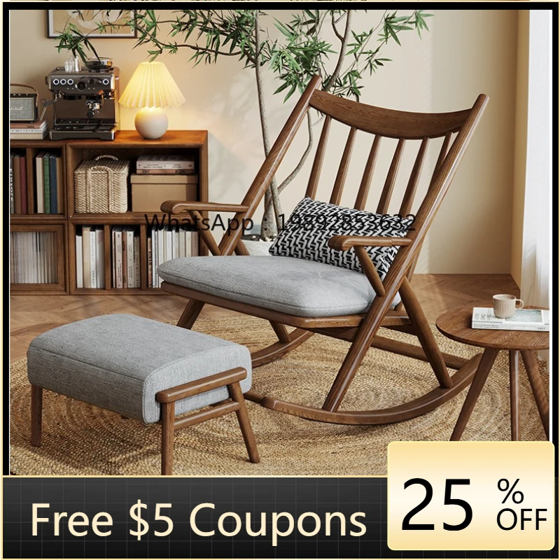 Y1 Solid Wood Rocking Chair Balcony Leisure Chair Ash Wood Backrest Black Walnut Rocking Chair