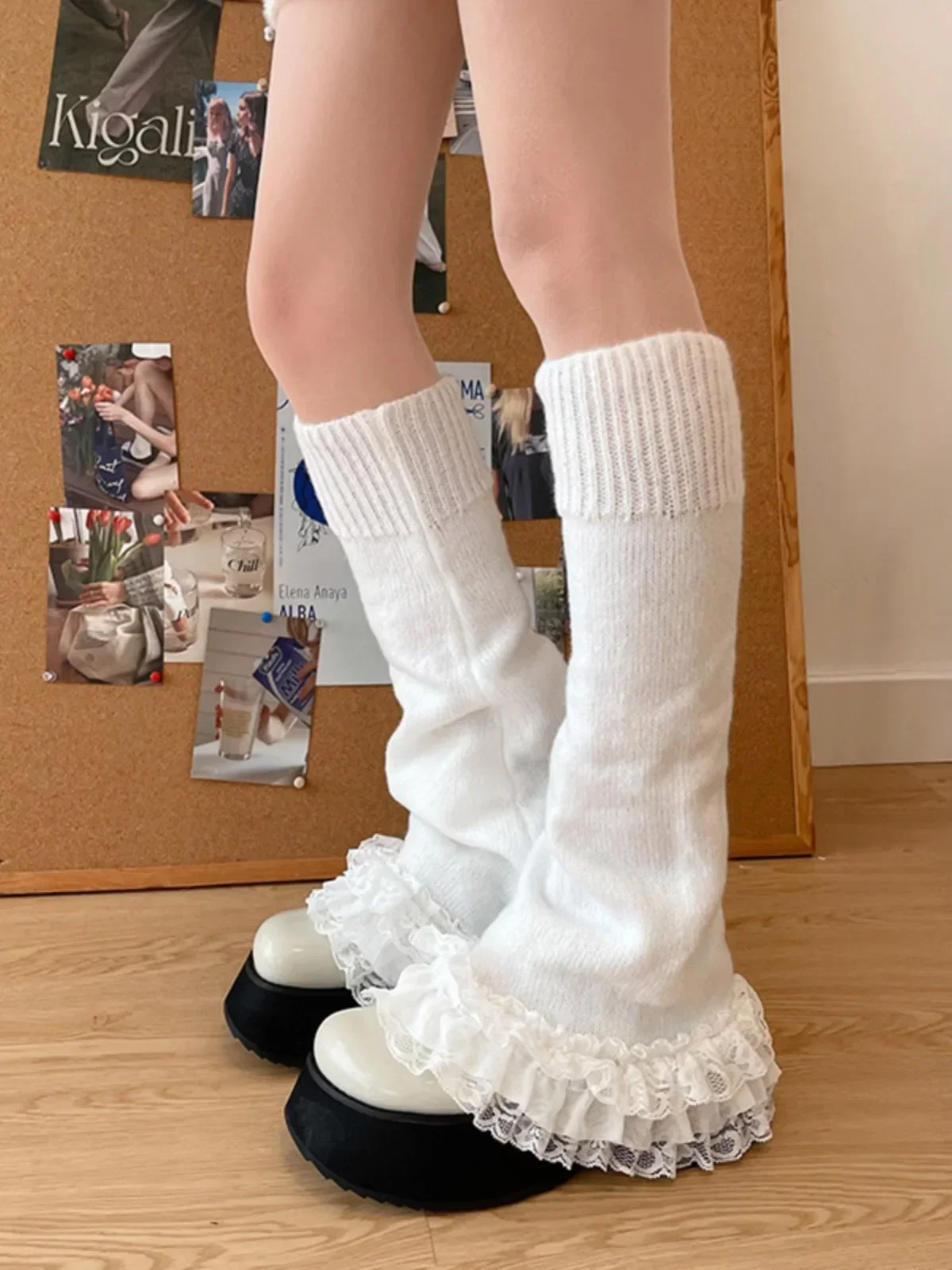 Y2K Multi Layer Lace Patchwork Socks Lolita Leg Warmers White Black Foot Cover Arm Warmer Autumn Winter Sweet Boots Cover