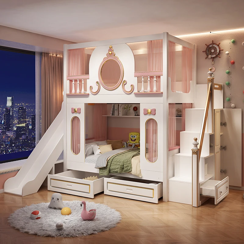 Children's bed Girl on and off bed Dream castle Princess bed Up and down