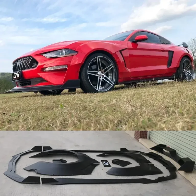 

Комплект кузова для Ford Mustang 2015-2023, матовый черный АБС-пластик, передний бампер, губа, задний диффузор, боковая юбка, спойлер, широкое крыло