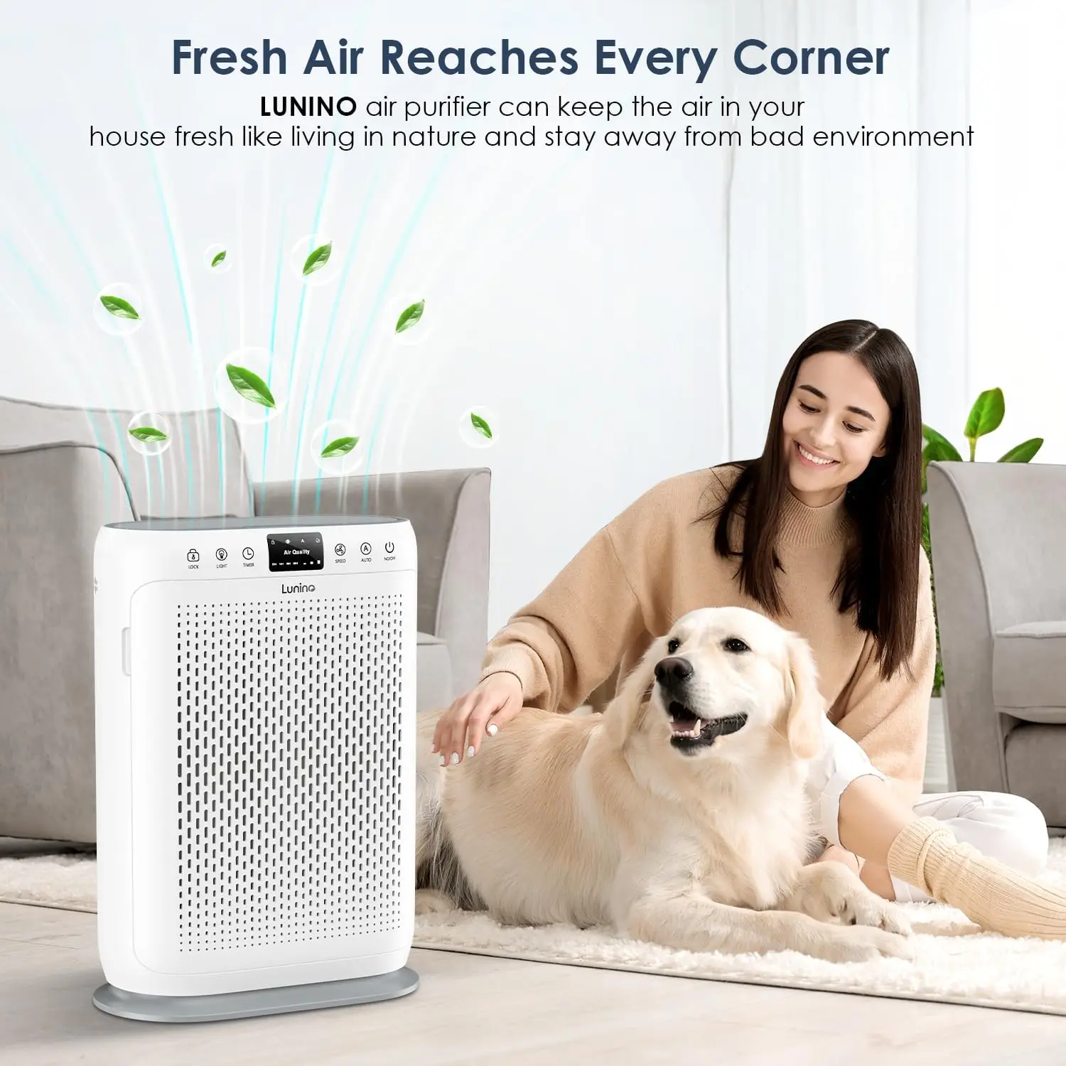 for Home Large Room up to 1740sq.ft, LUNINO H13 HEPA Air Filter with PM 2.5 Display Air Quality Sensors, Aromatherapy Function,