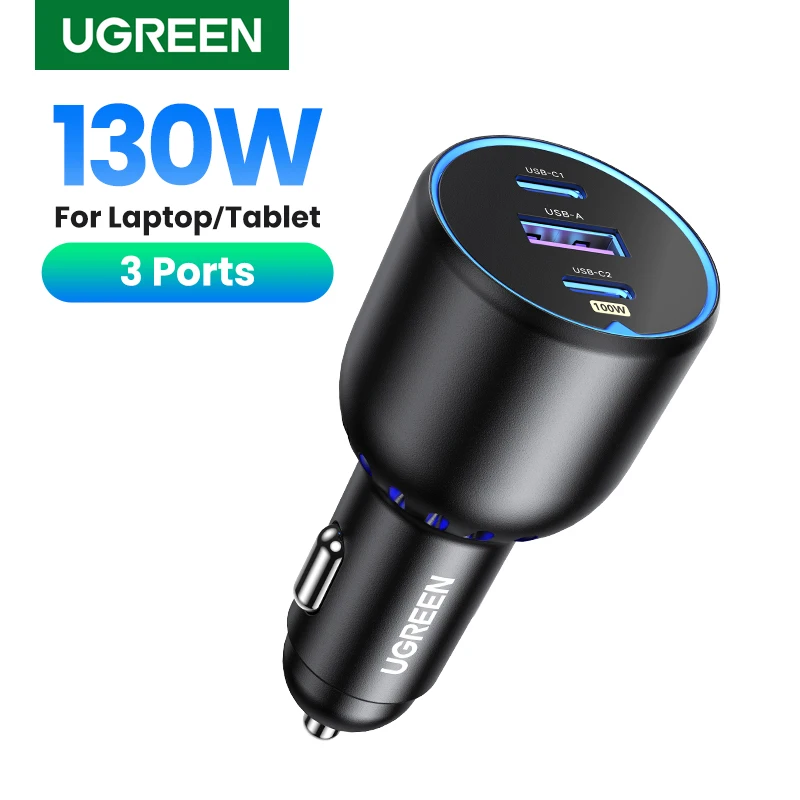 UGREEN 130W Car Charger Quick Charging PD3.0 Fast USB Type C Car Phone Charge For iPhone 14 13 Pro Max Laptops Tabet