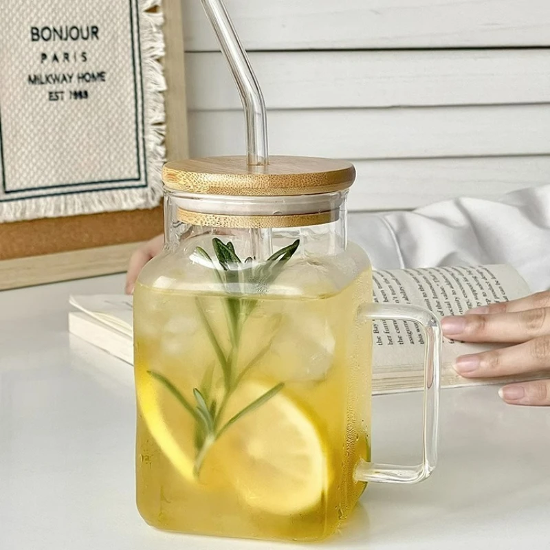620ml Large Capacity Straw Cups Creative Coffee Cup Milk Cup Juice Cup Tea Glasses with Straw and Lid Portable Cup with Handle