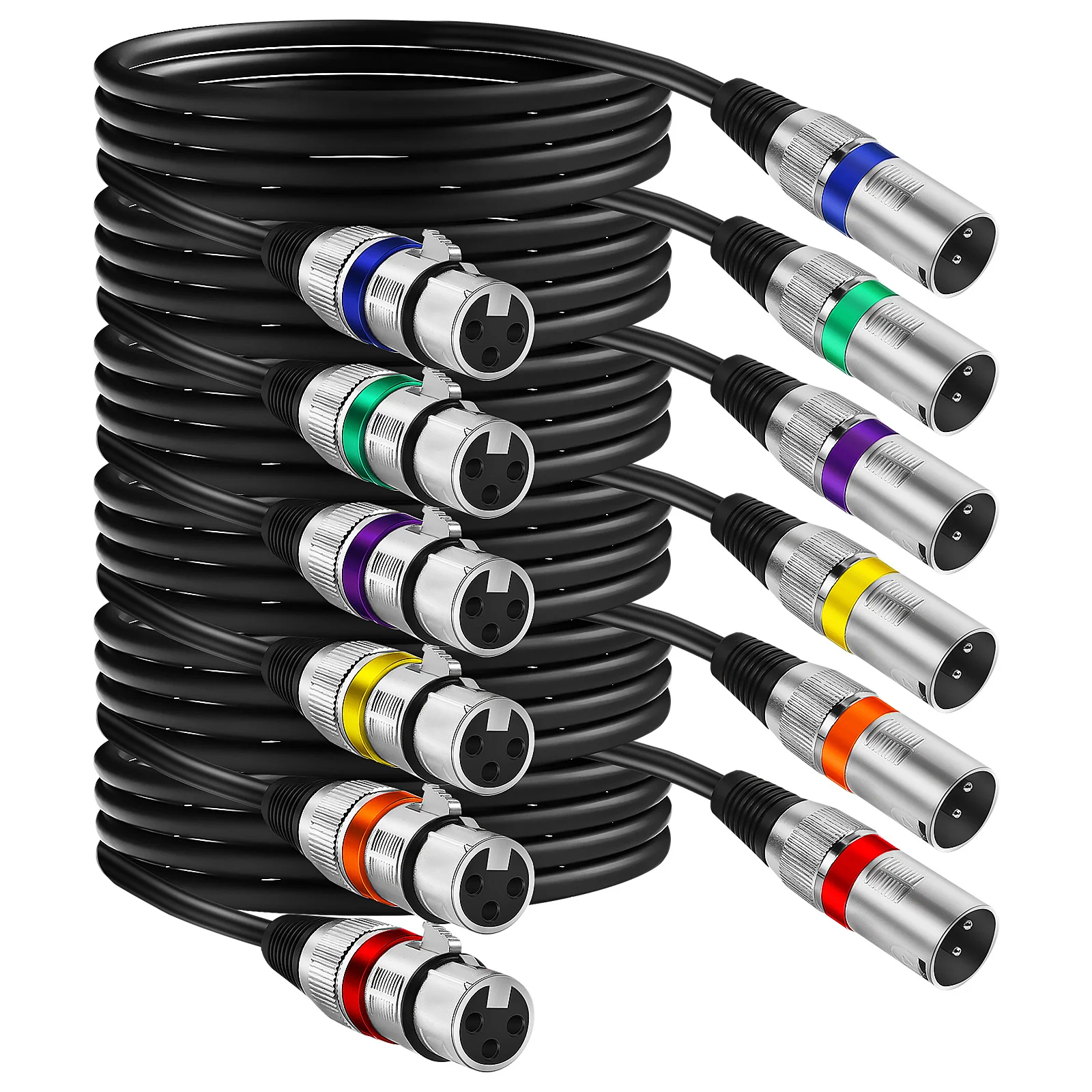 

6 Pcs Dual Shielded Wire 6mm Metal Shell Xlr Microphone Cable Male to Female Mixer Speaker Sound Reinforcement Colored Ring
