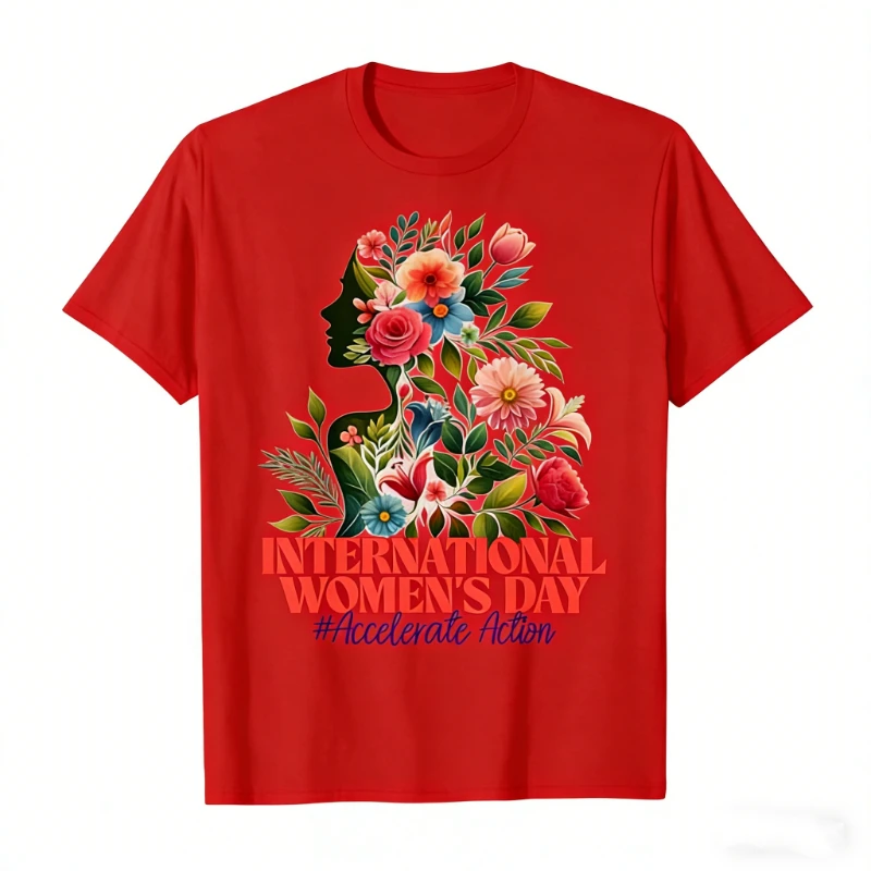 International Women's Day 2025 8 March High Quality Cotton Crewneck T-Shirt Printed T-shirt Tops Casual Regular Short Sleeve