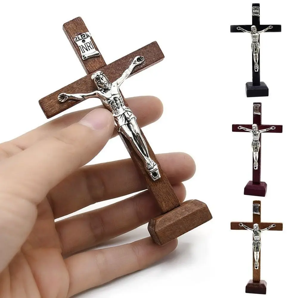 With Stand Wood Crucifix Religious Charm Prayer Catholic Jesus Cross Wooden Catholic Vintage Religious Decoration Church