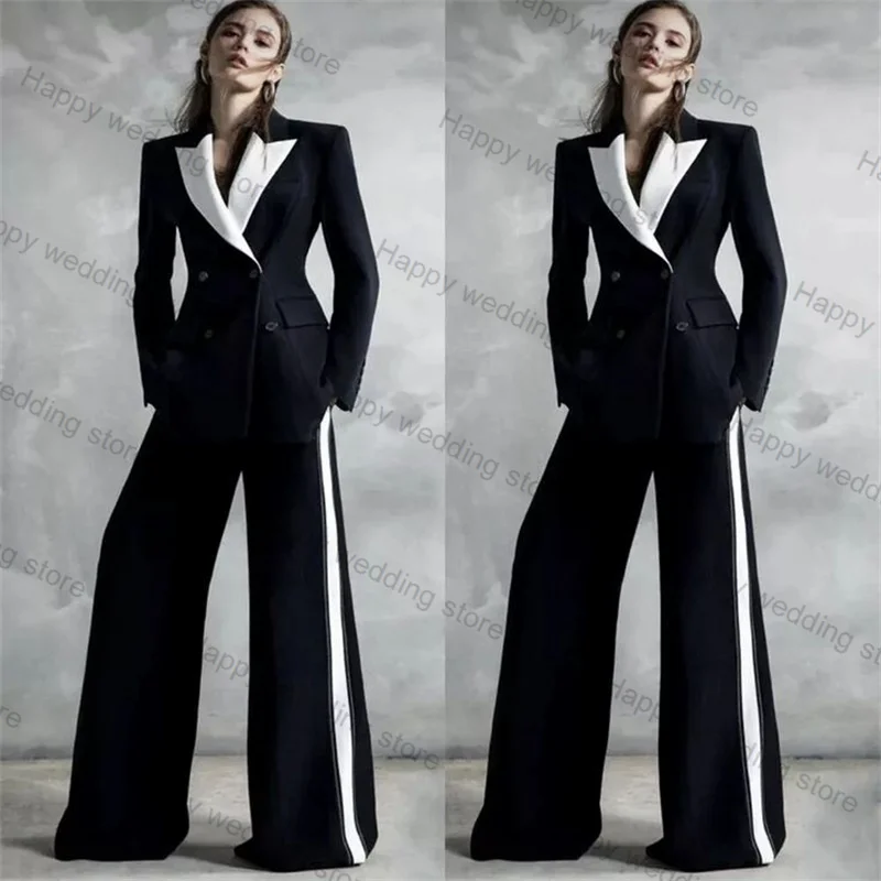 black-white-women-suits-set-2-piece-blazer-straight-pants-formal-office-jacket-splicing-colors-custom-made-cotton-coat-outfit