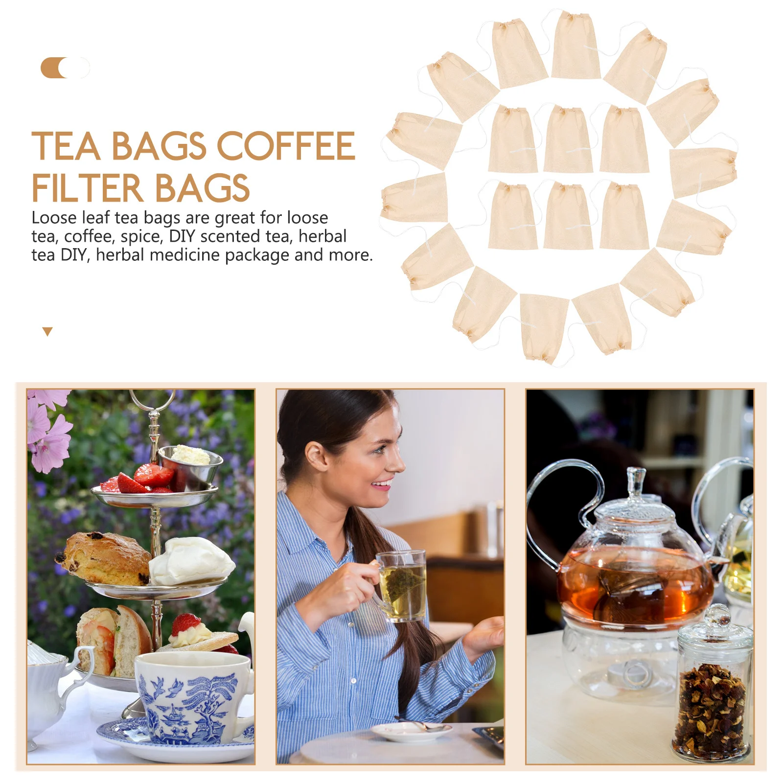 

300Pcs Paper Disposable Tea Filter Bags Drawstring Loose Leaf Tea Bags Coffee Filter Strainer Bag Sachets Strainer Bag