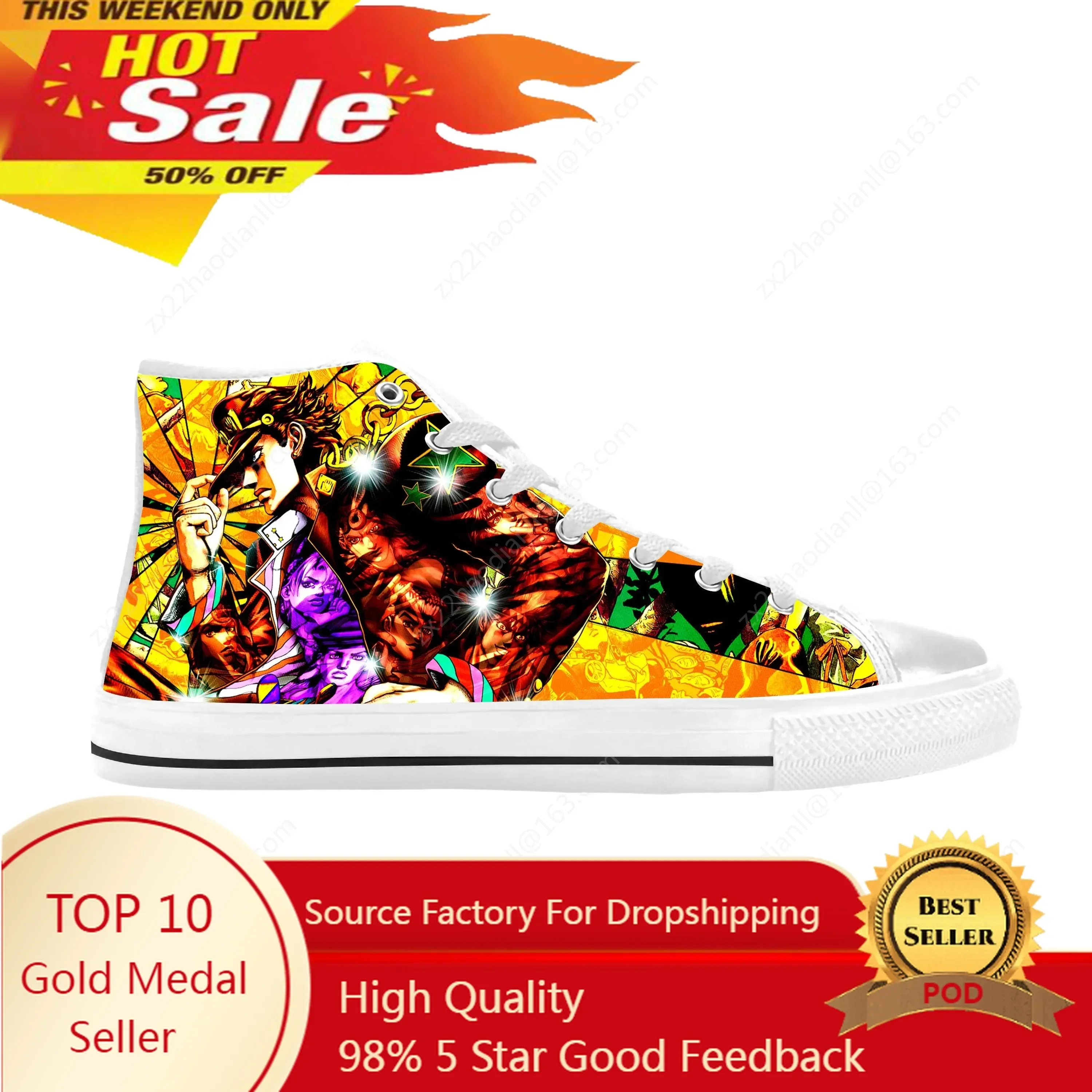 Japanese Anime Jojo Bizarre Adventure Kujo Jotaro Casual Cloth Shoes High Top Comfortable Breathable 3D Print Men Women Sneakers
