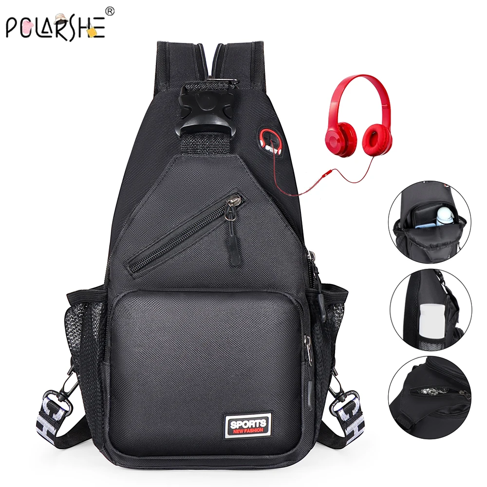 

Polarshe Women Shoulder Chest Bag Multi-Functional Women Backpack With Earphone Hole Male Commuter Bag Mini Sports Travel Pack
