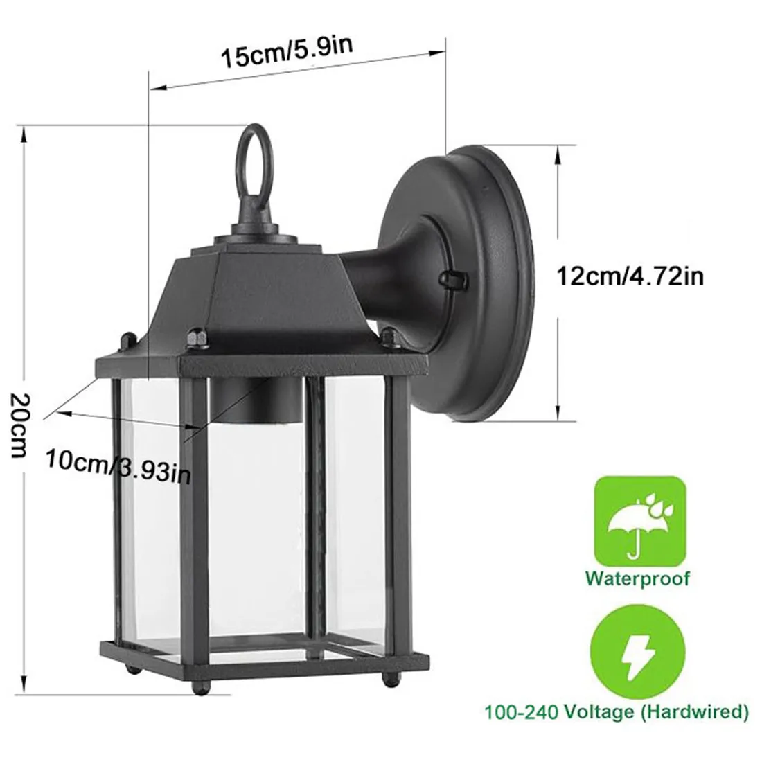 2pcs Pack Outdoor Wall Lantern, Exterior Waterproof Wall Sconce Light Fixtures, Black Front Door Wall Lighting with Clear Glass