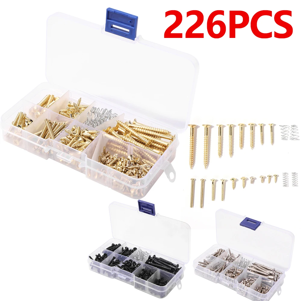 226pcs Electric Guitar Screws Kit for Pickguard Back Plate Mount Bolt Musical Instruments Part with Storage Box DIY Luthier Tool