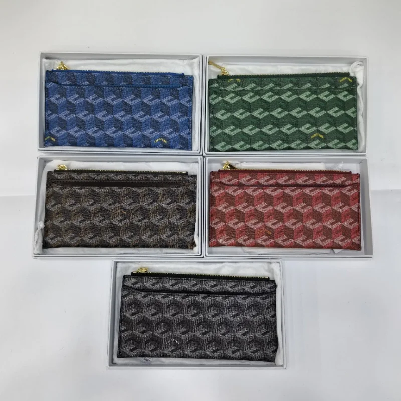 Women Slim Card Holder Organizer Zipper Closure Geometric Monogram Print Multi-Functional Business Travel