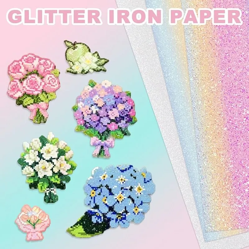 Glitzer-Bügeltuch für Schmelzperlen Wiederverwendbares Regenbogen-Hitzebeständiges Bügelpapier für DIY Schmelzperlen-Bastelarbeiten DIY Bastelzubehör – Detail 7