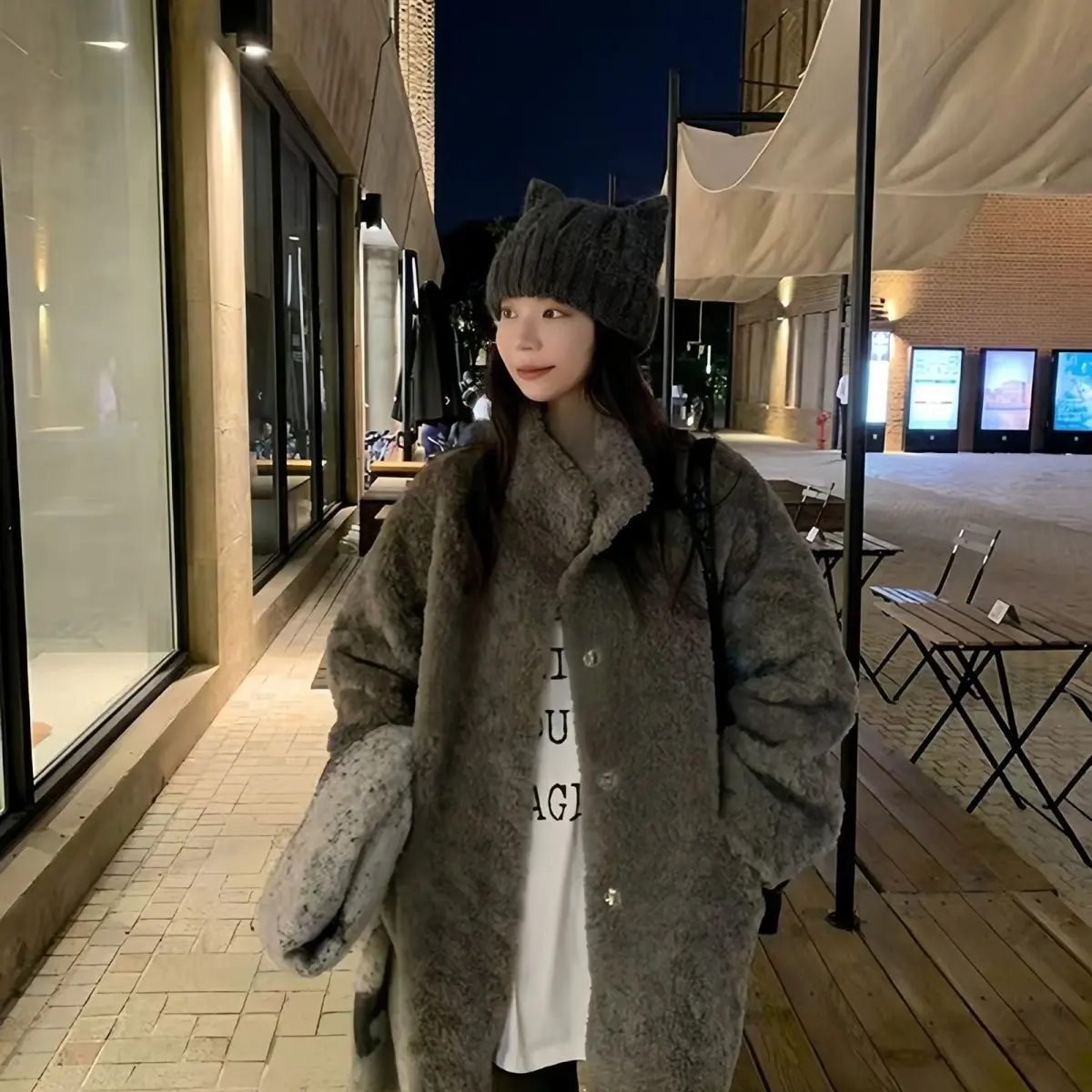 Winter Women's Lazy Style Inner Mongolia Wool Fur Integrated Teddy Roll Medium Long Coat