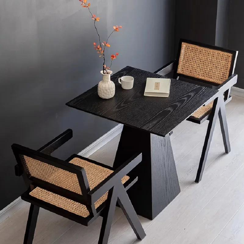 Solid wood square table coffee table black household balcony small  medieval commercial cafe negotiation