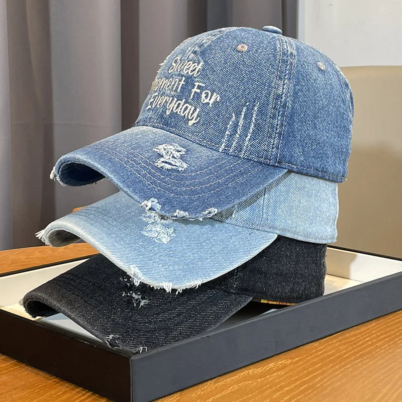 Gorra de béisbol de mezclilla Simple para hombres y mujeres, bordado de letras, Jeans, sombrero de cuatro estaciones, gorra deportiva de verano, Hip