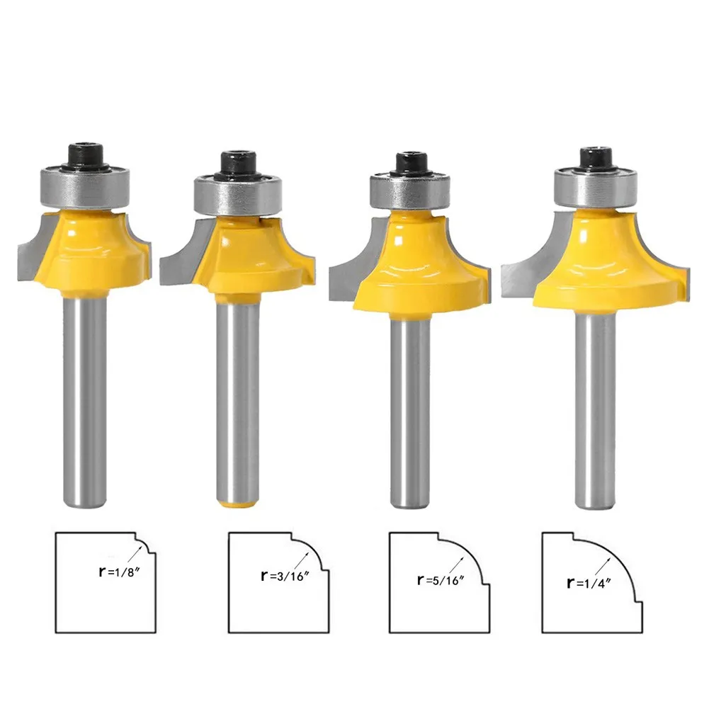 

1pc Router Bit 3.17/4.76/6.35/7.96mm Radius Shank Corner Round Over Router Bit With Bearing Milling Cutter For Woodworking Tool