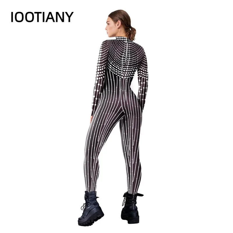 P01 IOOTIANY اللؤلؤ شرابة نمط ثلاثية الأبعاد طباعة المرأة مثير نحيل بذلة كرنفال تأثيري ازياء يتوهم ارتداءها ثوب فضفاض للحفلات جديد